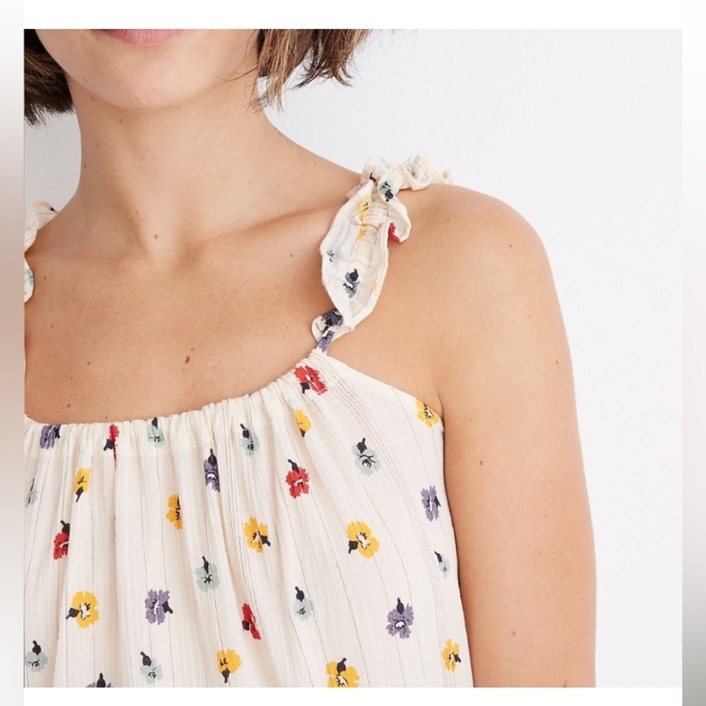 Silk Ruffle Strap Camp Top in Confetti Floral
